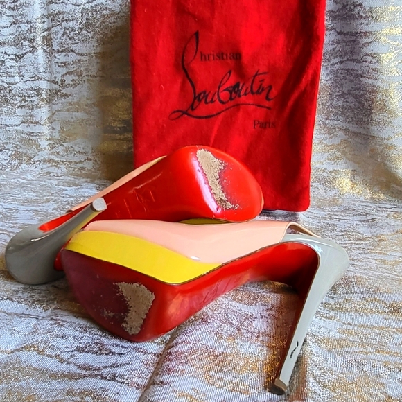 Christian Louboutin peep toe colorblock slingback platforms size 39 - Picture 6 of 6